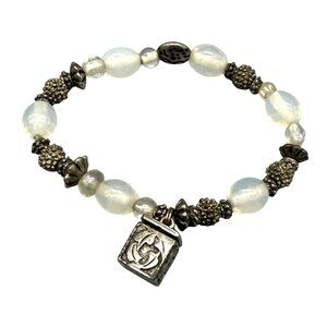 Vintage RIB Beaded Bracelet Silver Tone Charm Boho Elegance Retro